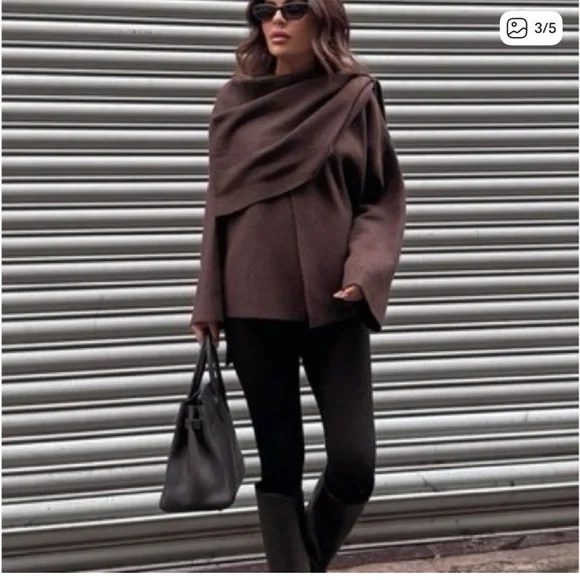 Zara Short Knit Scarf Coat - Picture 3 of 8